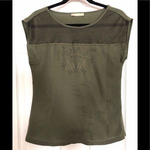 Honigman green top with netting detail, embroidery